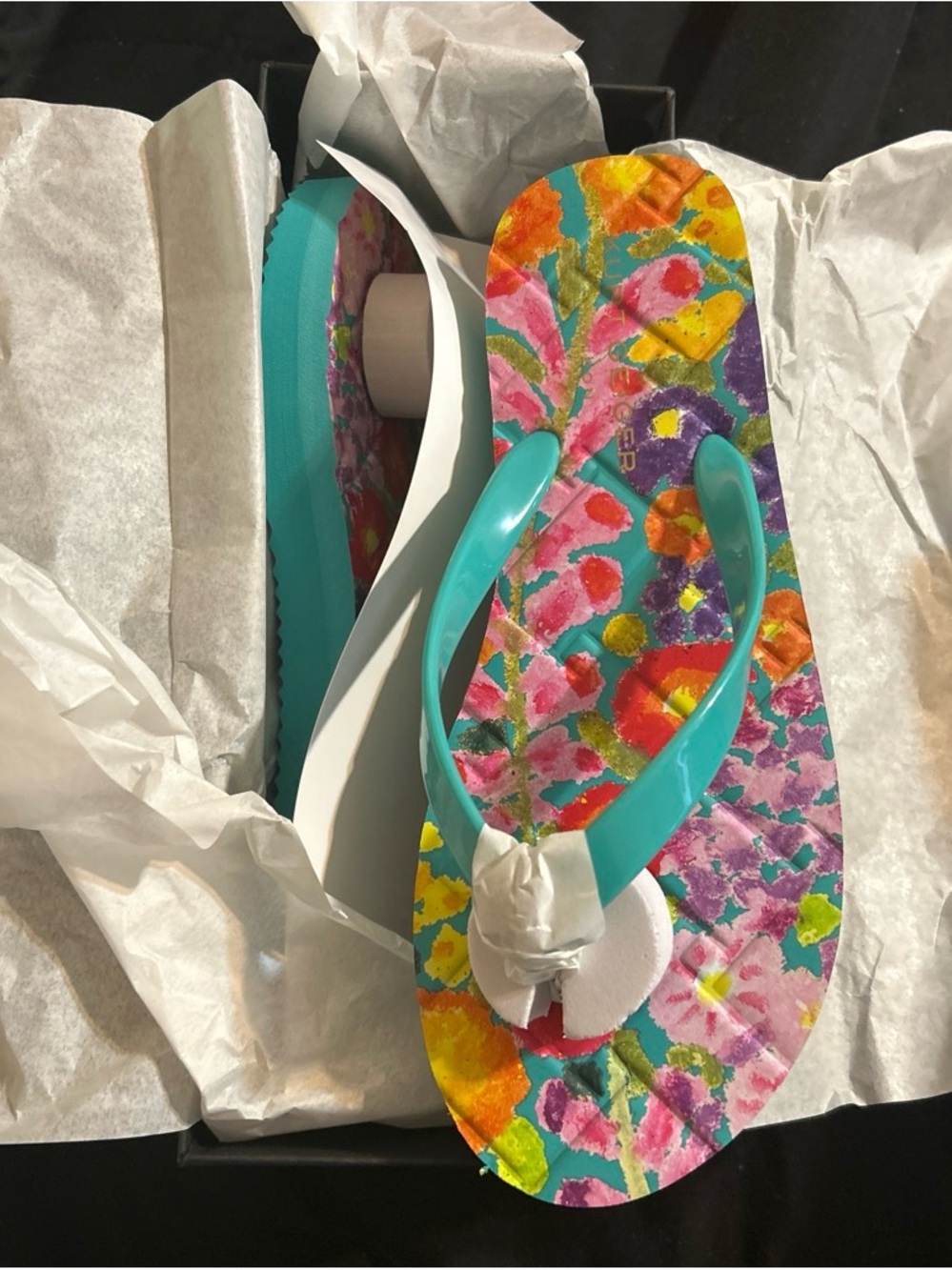 Kurt Geiger Teal Strap Floral Print Flip Flops